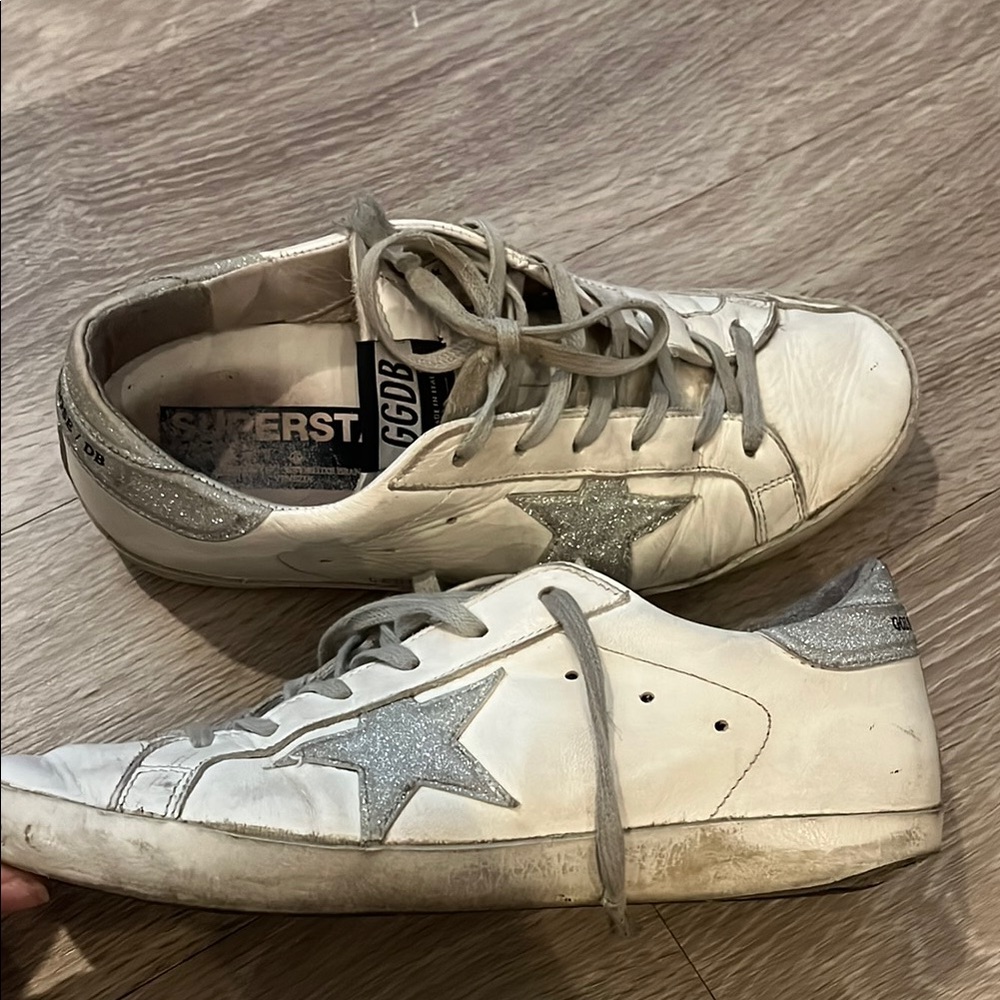 White Sneakers with Silver Star Accents